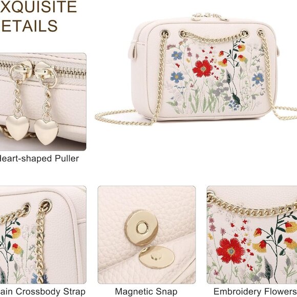Convertible Leather Crossbody Bag for Women - Floral Design & RFID Protection - Picture 4 of 9